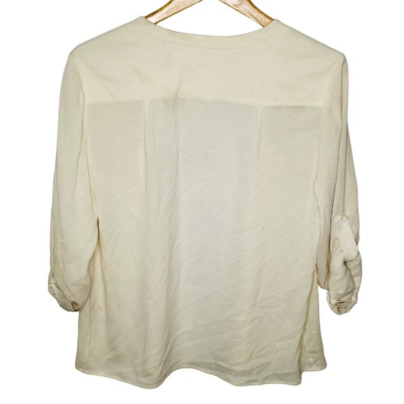 alice + olivia Women's White Medium Silk Spandex Blend V-Neck Blouse - Picture 3 of 11